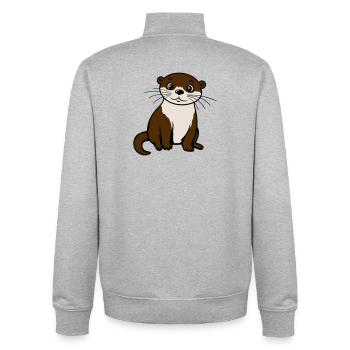 Loutre mignonne Kawaii Adore des animaux cadeau - Sweat zippé unisexe en coton bio Stanley/Stella - gris chiné - Dos - AI Model Male 185 light (185cm)