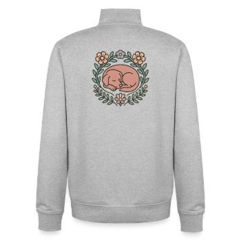 Sleeping dog in flower circle - Unisex Organic Zip Sweatshirt by Stanley/Stella - heather grey - Back - AI Model Male 185 light (185cm)