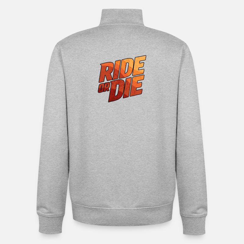 Typographie Ride or Die - Sweat zippé unisexe en coton bio Stanley/Stella - gris chiné