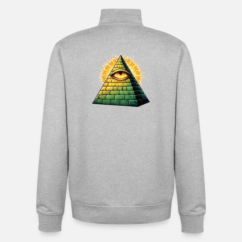 Pyramide des Illuminati - Sweat zippé unisexe en coton bio Stanley/Stella - gris chiné