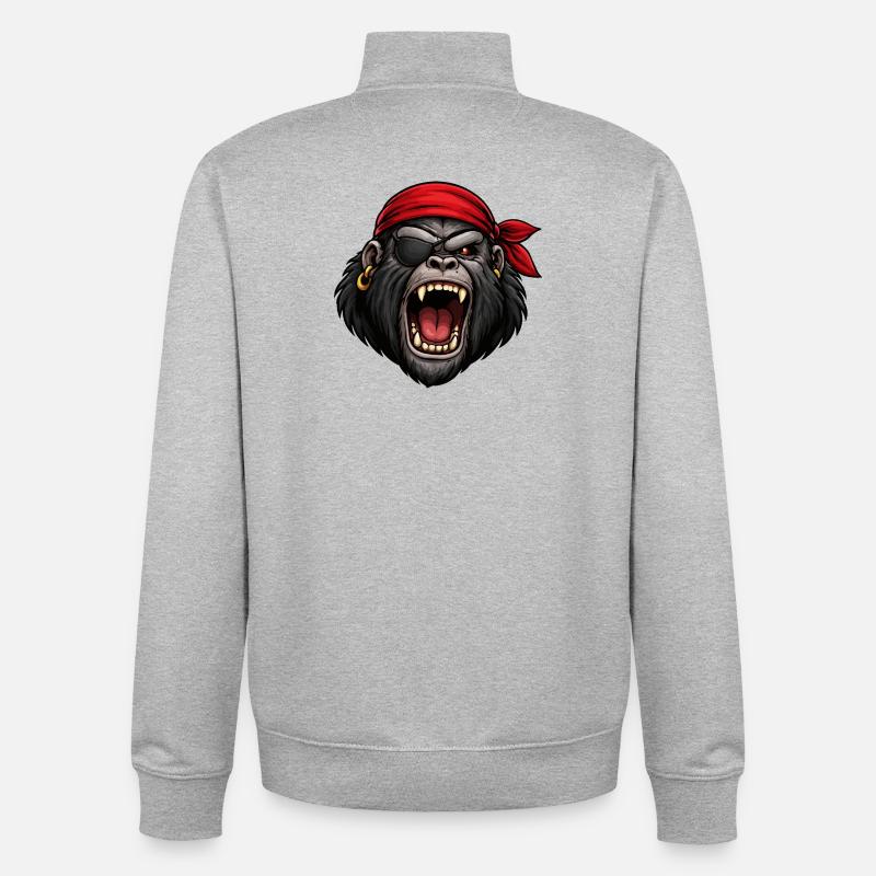 Gorille pirate avec cache-œil - Sweat zippé unisexe en coton bio Stanley/Stella - gris chiné