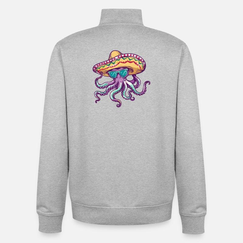 Sombrero drôle de pieuvre - Sweat zippé unisexe en coton bio Stanley/Stella - gris chiné
