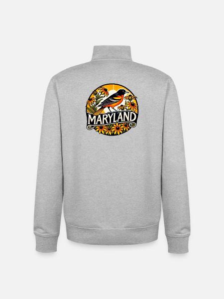 Maryland Bird Sunflower Circle - Unisex Organic Zip Sweatshirt von Stanley/Stella - Grau meliert