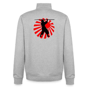 Gardez le logo Kobudo avec un bo au-dessus - Sweat zippé unisexe en coton bio Stanley/Stella - gris chiné - Dos - AI Model Male 185 light (185cm)