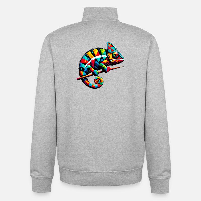 Caméléon arlequin - Sweat zippé unisexe en coton bio Stanley/Stella - gris chiné
