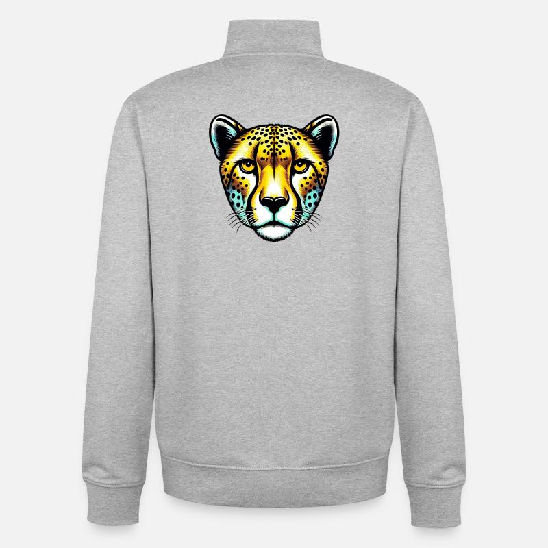 Guépard - Sweat zippé unisexe en coton bio Stanley/Stella - gris chiné