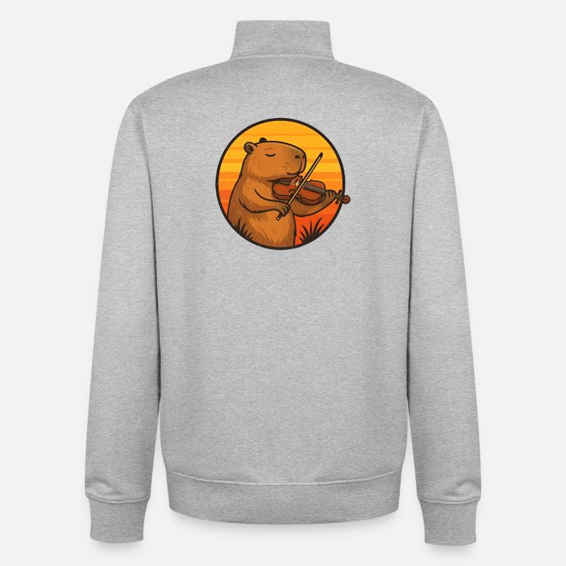 Capybara plays violin in sunset - Unisex Organic Zip Sweatshirt by Stanley/Stella - heather grey