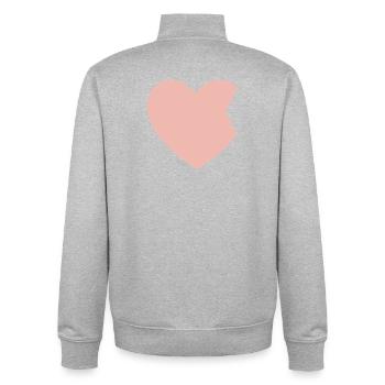 Pink heart where someone took a bite - Unisex Organic Zip Sweatshirt by Stanley/Stella - heather grey - Back - AI Model Male 185 light (185cm)
