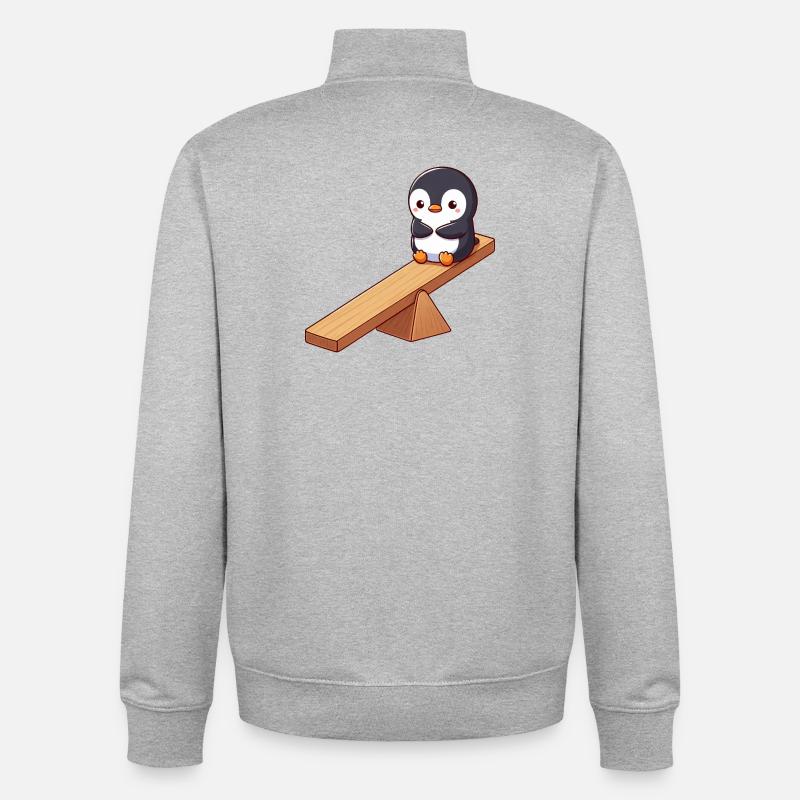 Mignon pingouin dessin animé amis amitié - Sweat zippé unisexe en coton bio Stanley/Stella - gris chiné