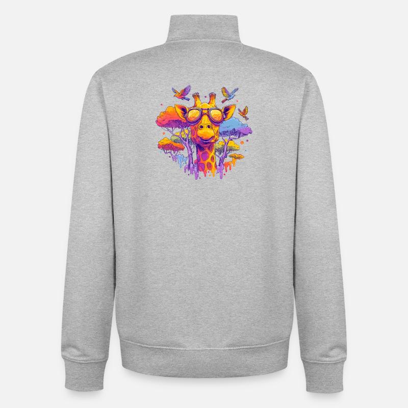 Farbenfrohe Giraffe mit Sonnenbrille - Unisex Organic Zip Sweatshirt von Stanley/Stella - Grau meliert