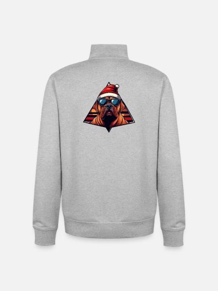 Bulldog Santa Dog Comic - Unisex Organic Zip Sweatshirt by Stanley/Stella - heather grey