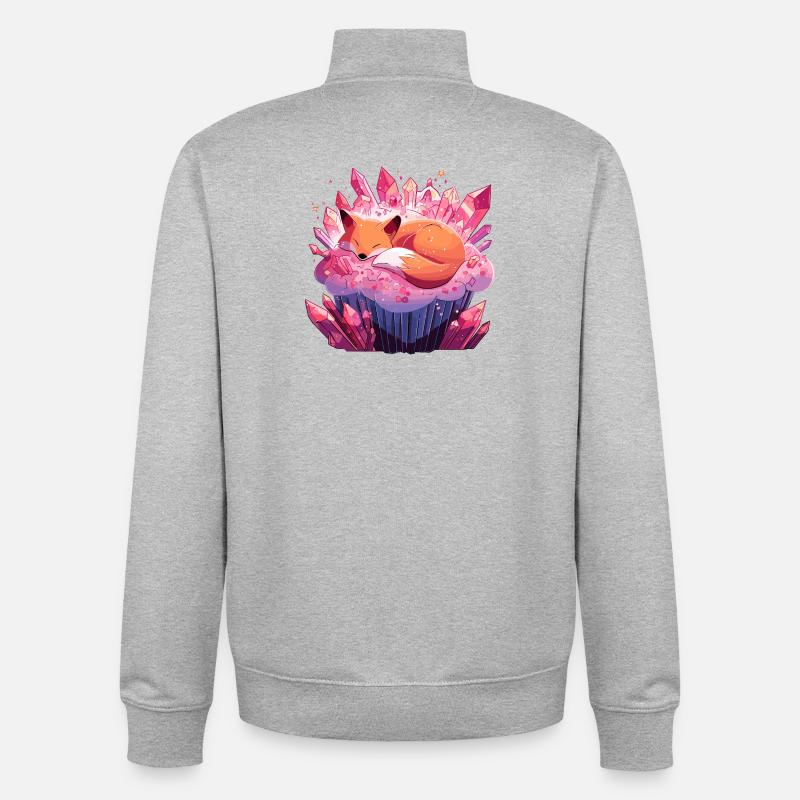 Petit Renard sur Cupcake en Cristal - Sweat zippé unisexe en coton bio Stanley/Stella - gris chiné