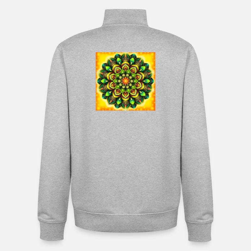 Glowing Mandala Flower Pattern - Unisex Organic Zip Sweatshirt by Stanley/Stella - heather grey