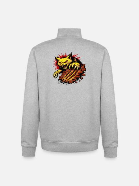 Angry Cat Claw Smash Power Illustration - Unisex Organic Zip Sweatshirt by Stanley/Stella - heather grey