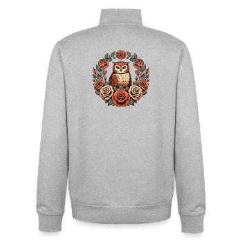 Owl in Roses Floral Circle - Unisex Organic Zip Sweatshirt by Stanley/Stella - heather grey - Back - AI Model Male 185 light (185cm)