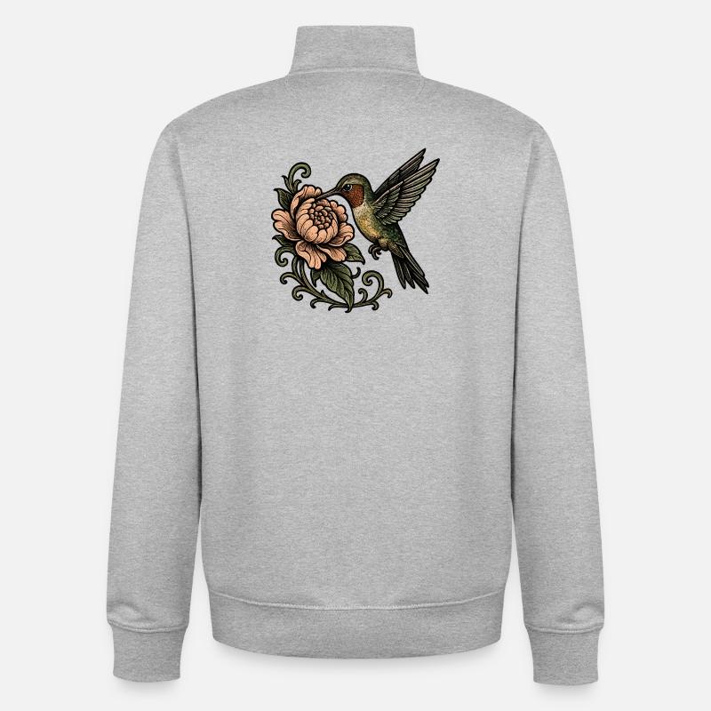 Colibri avec un tatouage vintage rose - Sweat zippé unisexe en coton bio Stanley/Stella - gris chiné