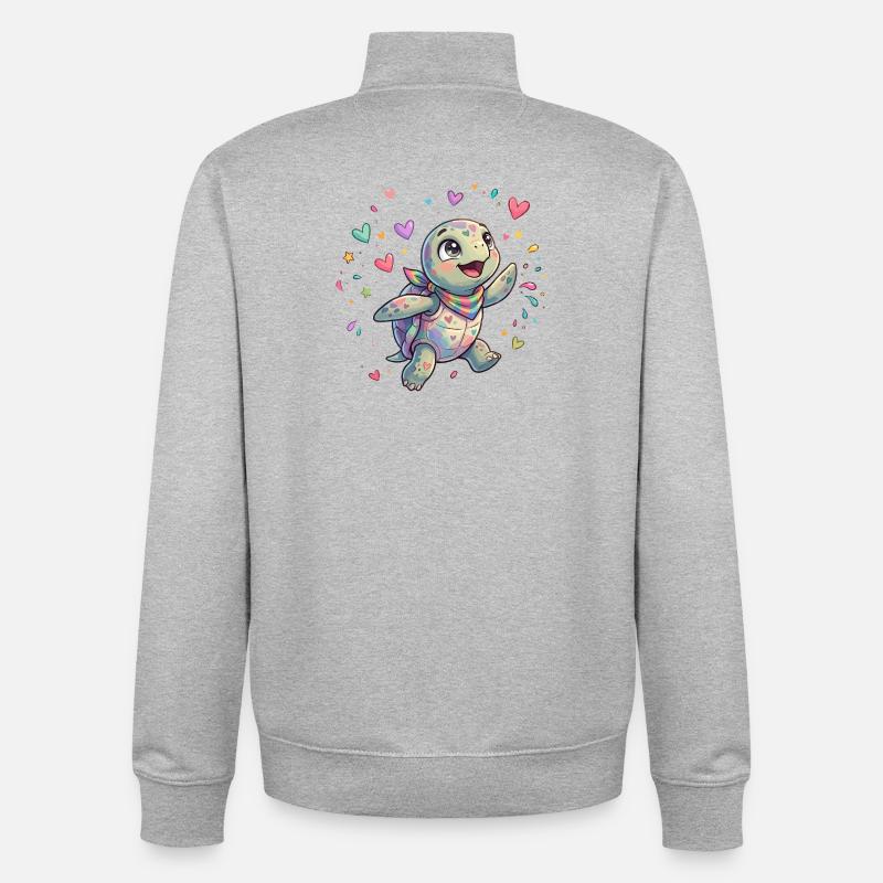 Rainbow Turtle with Heart Patterns - Unisex Organic Zip Sweatshirt by Stanley/Stella - heather grey