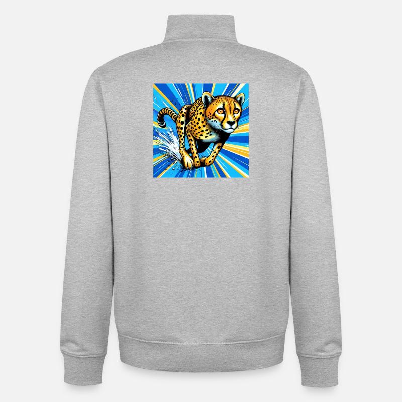 guépard - Sweat zippé unisexe en coton bio Stanley/Stella - gris chiné