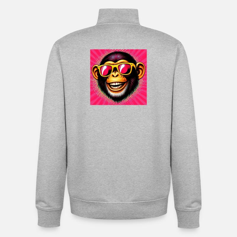 Singe chimpanzé - Sweat zippé unisexe en coton bio Stanley/Stella - gris chiné