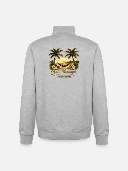 Bali Mornings Begin Slowly | Tropical - Unisex Organic Zip Sweatshirt by Stanley/Stella - heather grey