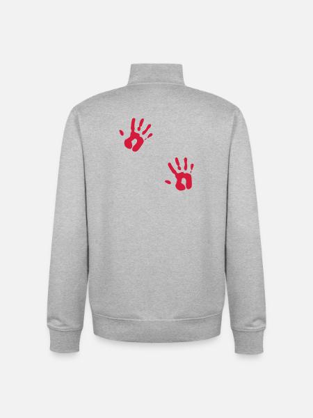 Bloody Red Hand Prints - Unisex Organic Zip Sweatshirt by Stanley/Stella - heather grey