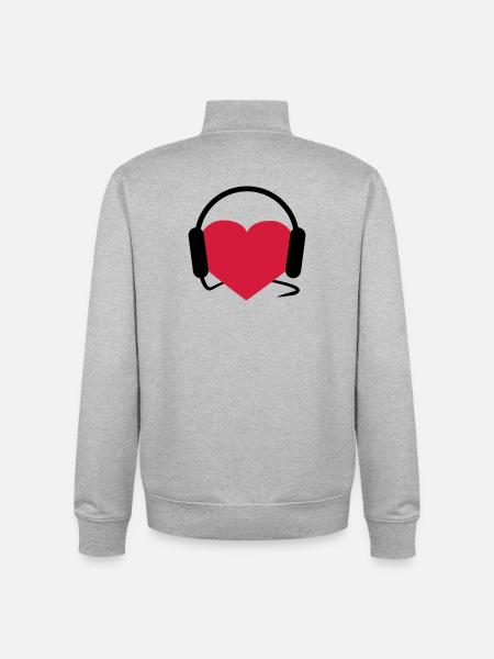 Herz mit Kopfhörern - Unisex Organic Zip Sweatshirt von Stanley/Stella - Grau meliert