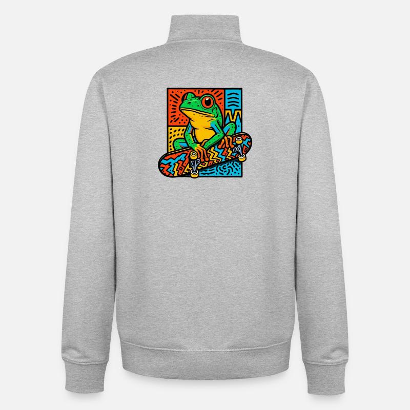 Frosch Skateboard - Unisex Organic Zip Sweatshirt von Stanley/Stella - Grau meliert