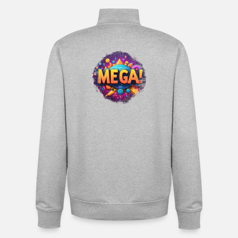 méga texte en 3D - Sweat zippé unisexe en coton bio Stanley/Stella - gris chiné