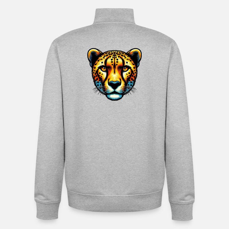 Guépard - Sweat zippé unisexe en coton bio Stanley/Stella - gris chiné