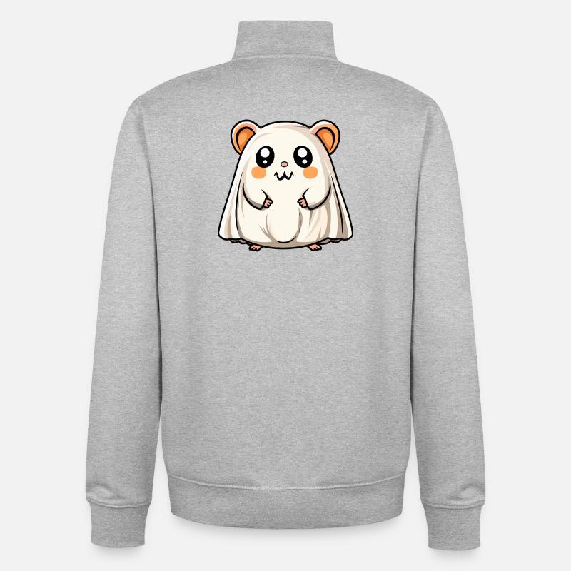 Hamster Halloween Ghost - Unisex Organic Zip Sweatshirt by Stanley/Stella - heather grey