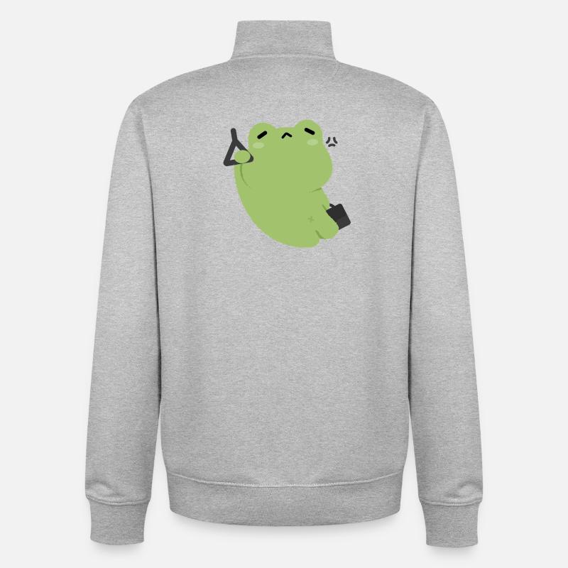 Trajet de la grenouille verte fatiguée - Sweat zippé unisexe en coton bio Stanley/Stella - gris chiné
