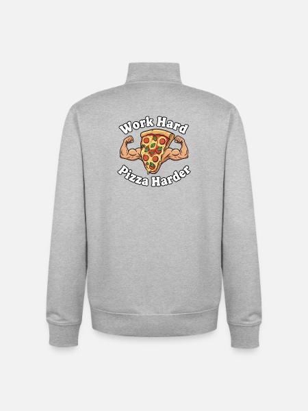 Work Hard Pizza Harder - Unisex Organic Zip Sweatshirt by Stanley/Stella - heather grey