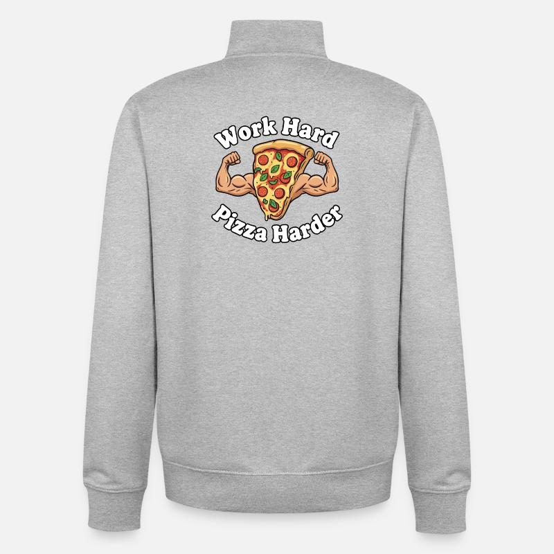 Work Hard Pizza Harder - Unisex Organic Zip Sweatshirt by Stanley/Stella - heather grey