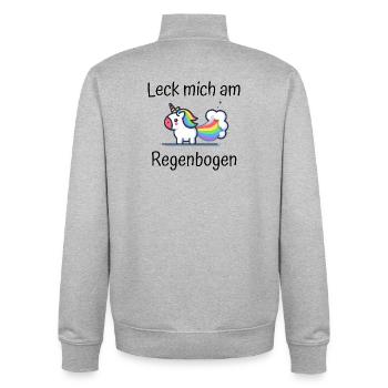 Leck mich am Regenbogen Einhorn Spruch - Unisex Organic Zip Sweatshirt von Stanley/Stella - Grau meliert - Hinten - AI Model Male 185 light (185cm)