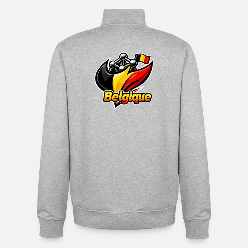 Belgium Flag and Electron - Unisex Organic Zip Sweatshirt by Stanley/Stella - heather grey