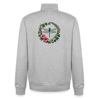 Dragonfly Floral Wreath Frame - Unisex Organic Zip Sweatshirt by Stanley/Stella - heather grey - Back - AI Model Male 185 light (185cm)