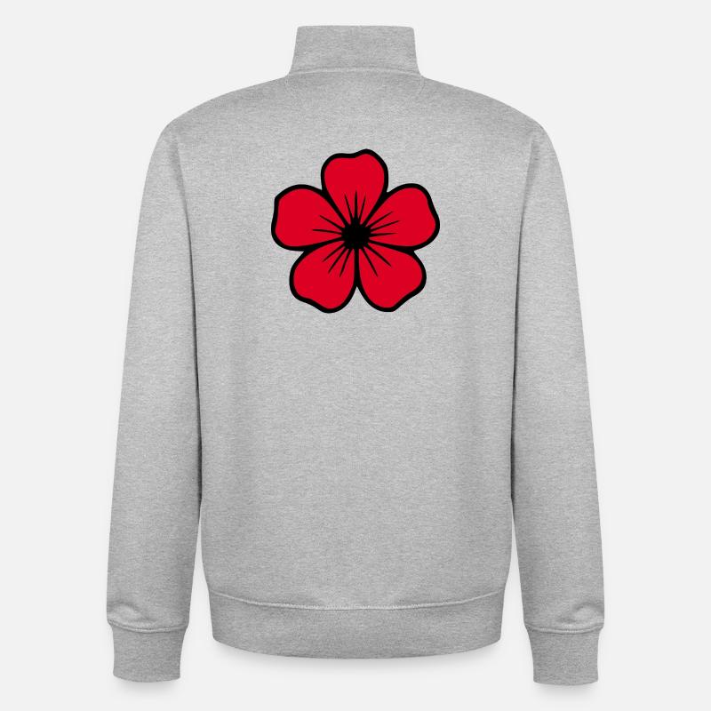 Fleur d’hibiscus Fleur rouge Fleur d’hibiscus Fleur hawaïenne - Sweat zippé unisexe en coton bio Stanley/Stella - gris chiné