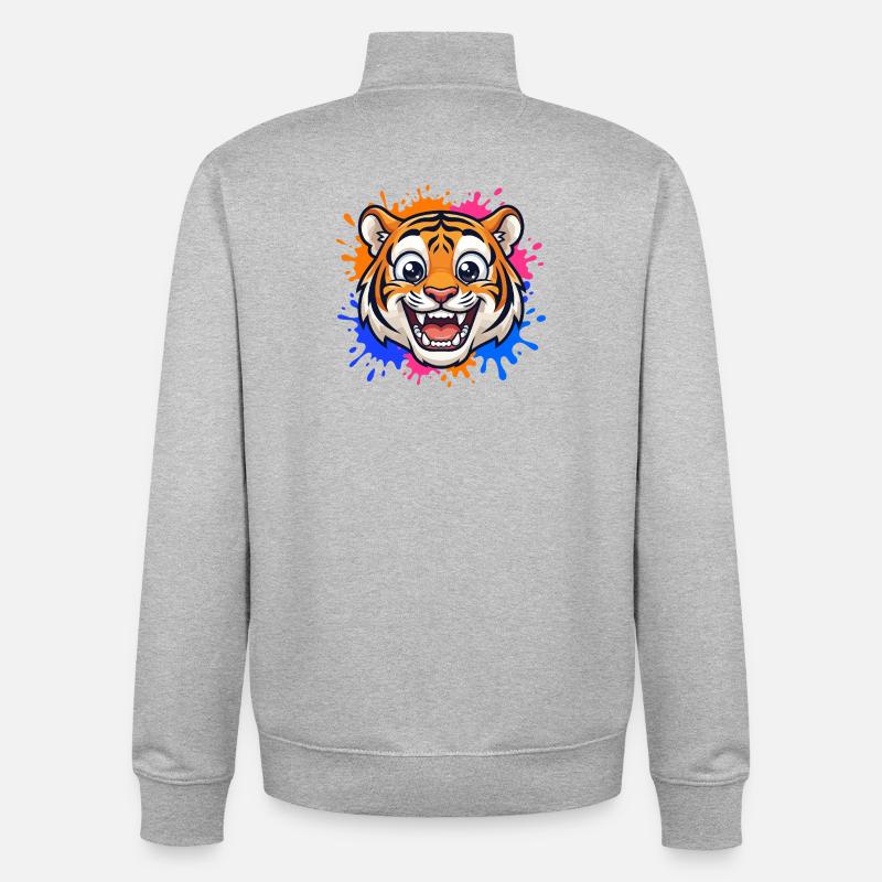 Lachender Tiger Farbklecks - Unisex Organic Zip Sweatshirt von Stanley/Stella - Grau meliert