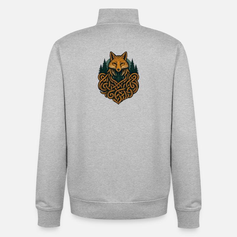 Fox in Knotted Artificial Forest - Unisex Organic Zip Sweatshirt by Stanley/Stella - heather grey