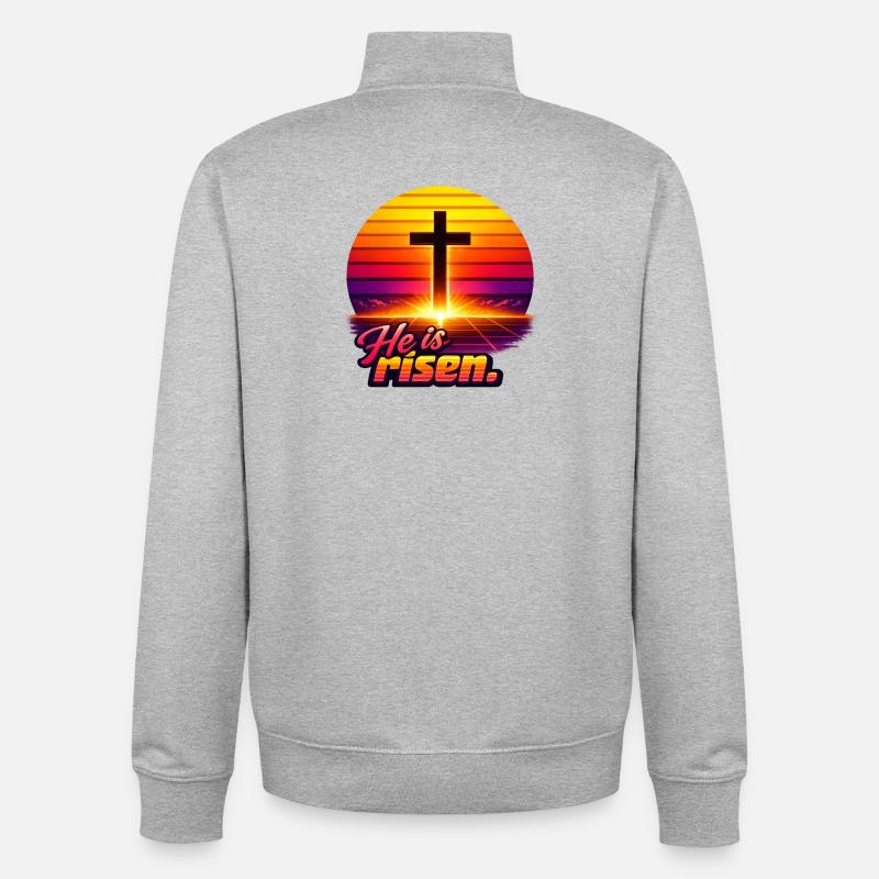 He is risen Sunset retro - Unisex Organic Zip Sweatshirt von Stanley/Stella - Grau meliert