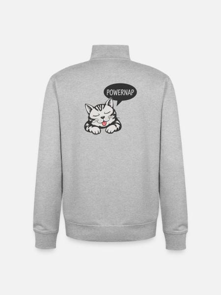 Powernap Cat - Sleeping Motif - Unisex Organic Zip Sweatshirt by Stanley/Stella - heather grey