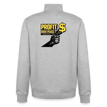 Profit Over Peace Satire - Unisex Organic Zip Sweatshirt by Stanley/Stella - heather grey - Back - AI Model Male 185 light (185cm)