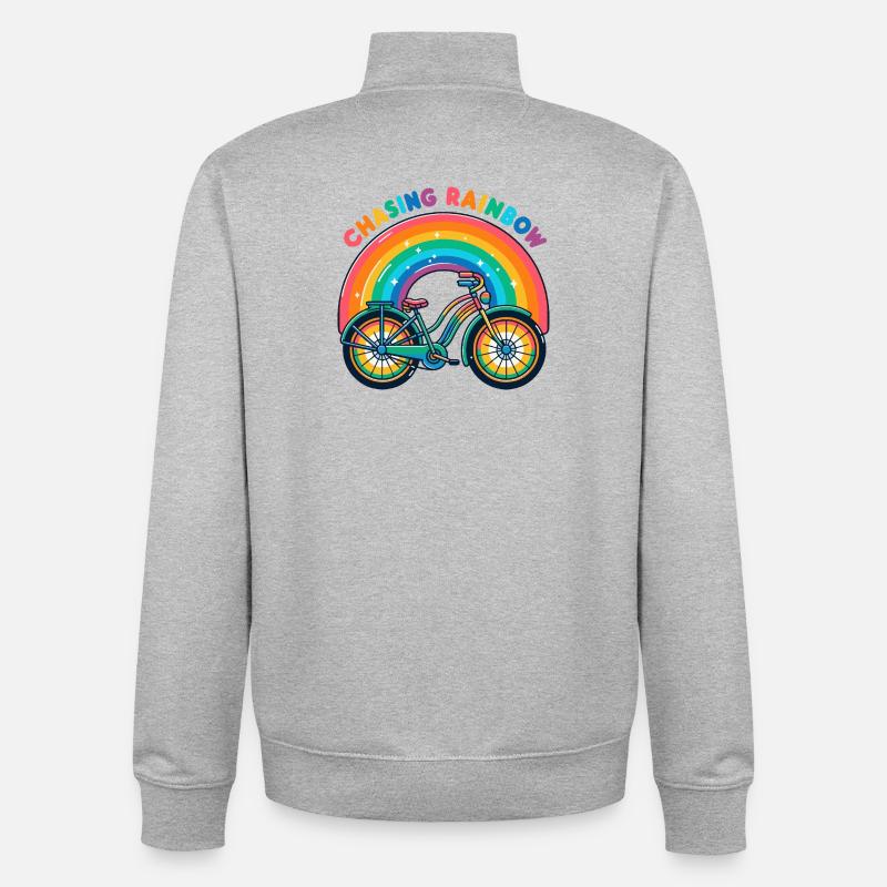 Conception de vélo Chasing Rainbow - Sweat zippé unisexe en coton bio Stanley/Stella - gris chiné