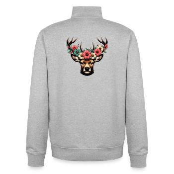 Deer with Flowers - Unisex Organic Zip Sweatshirt by Stanley/Stella - heather grey - Back - AI Model Male 185 light (185cm)