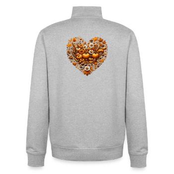 Coeur rempli de citrouilles et de feuilles d’automne - Sweat zippé unisexe en coton bio Stanley/Stella - gris chiné - Dos - AI Model Male 185 light (185cm)