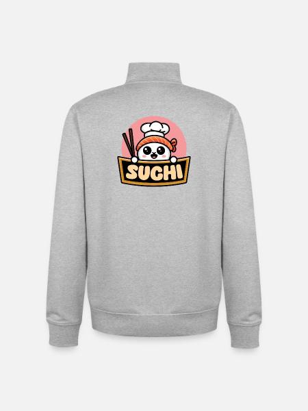 Kawaii Sushi Chef: Fun Sushi - Unisex Organic Zip Sweatshirt by Stanley/Stella - heather grey