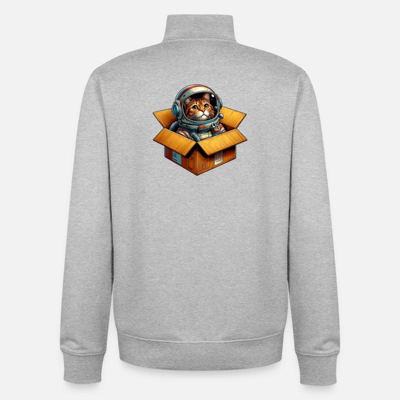 Chat astronaute - Sweat zippé unisexe en coton bio Stanley/Stella - gris chiné