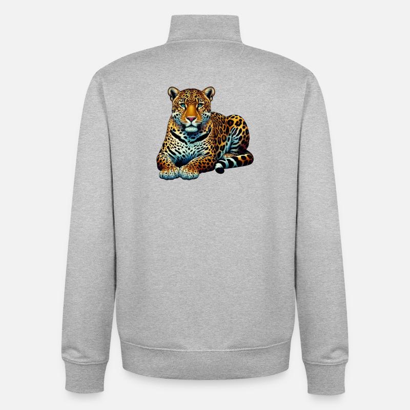 Léopard - Sweat zippé unisexe en coton bio Stanley/Stella - gris chiné