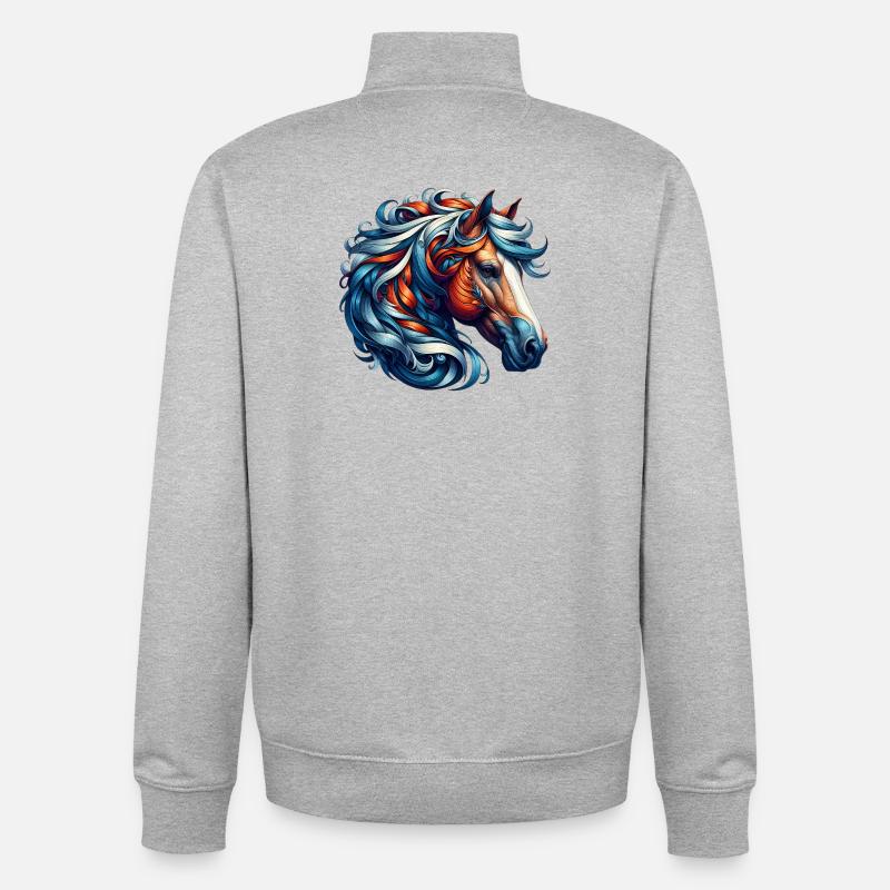 Cheval - Sweat zippé unisexe en coton bio Stanley/Stella - gris chiné