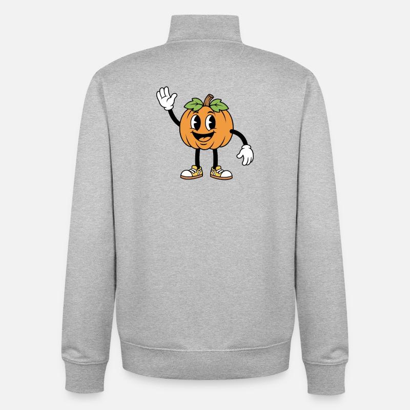 Dessin animé de citrouille d’Halloween - Sweat zippé unisexe en coton bio Stanley/Stella - gris chiné